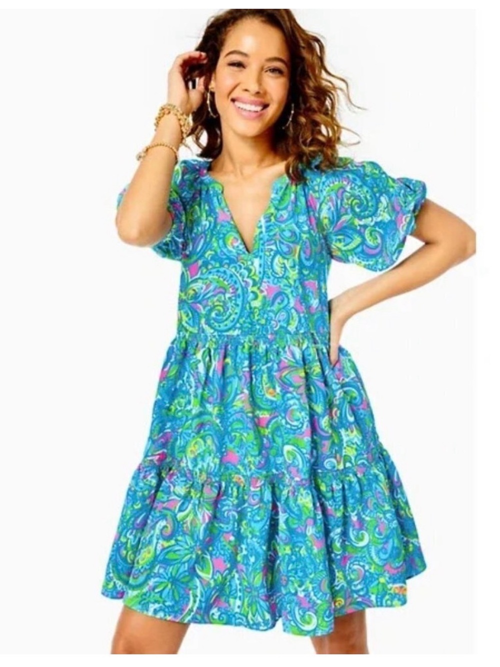 Lilly Pulitzer Turquoise Paisley Mini Dress with Pink & Lime Accents